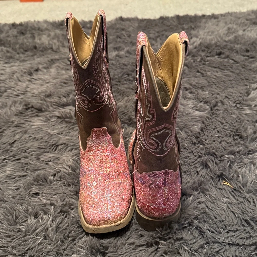 Sparkly Pink and Brown Cowboy Boots by Roper - Picture 3 of 5